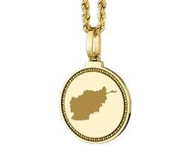 LKBEADS Collana con ciondolo rotondo da 25 mm in argento sterling 925 con mappa dell'Afghanistan incisa, placcato oro, gioiello con città e paese per uomo e donna |LKN_MAP_01257