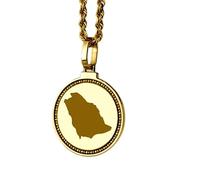 LKBEADS Collana con ciondolo rotondo da 25 mm in argento sterling 925 con mappa dell'Arabia Saudita incisa, placcato oro, gioiello con città e paese per uomo e donna |LKN_MAP_01119