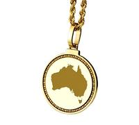 LKBEADS Collana con ciondolo rotondo da 25 mm in argento sterling 925 con mappa dell'Australia incisa, placcato oro, gioiello con città e paese per uomo e donna |LKN_MAP_01259