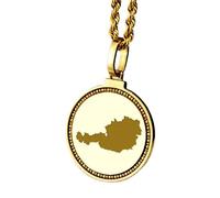 LKBEADS Collana con ciondolo rotondo da 25 mm in argento sterling 925 con mappa dell'Austria incisa, placcato oro, gioiello con città e paese per uomo e donna |LKN_MAP_01249