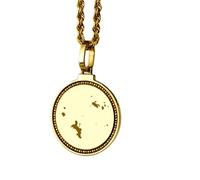 LKBEADS Collana con ciondolo rotondo da 25 mm in argento sterling 925 con mappa delle Seychelles incisa, placcato oro, ideale come regalo unisex |LK_EGMP_0034