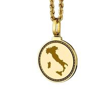 LKBEADS Collana con ciondolo rotondo da 25 mm in argento sterling 925 con mappa dell'Italia incisa, placcato oro, gioiello con città e paese per uomo e donna |LKN_MAP_01201