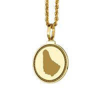 LKBEADS Collana con ciondolo rotondo da 25 mm in argento sterling 925 con mappa di Barbados incisa, placcato oro, ideale per viaggi in città e paesi, gioielli unisex |LK_EGMP_0012