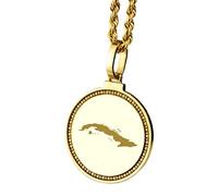 LKBEADS Collana con ciondolo rotondo da 25 mm in argento sterling 925 con mappa di Cuba incisa, placcato oro, gioiello a tema città e paese per uomo e donna |LKN_MAP_01224