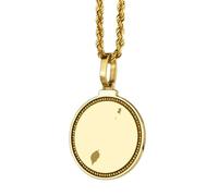 LKBEADS Collana con ciondolo rotondo da 25 mm in argento sterling 925 con mappa di São Tomé incisa, placcato oro, gioiello a tema città e paese per uomo e donna |LKN_MAP_01144