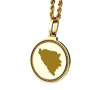 LKBEADS Collana con ciondolo rotondo da 25 mm in argento sterling 925 con medaglione inciso raffigurante la mappa della Bosnia, gioiello placcato oro con città e paese, |LKN_MAP_01263