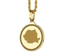 LKBEADS Collana con ciondolo rotondo da 25 mm in argento sterling 925 con medaglione inciso raffigurante la mappa della Romania, gioiello placcato oro con città e paese, |LKN_MAP_01194