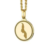 LKBEADS Collana con ciondolo rotondo da 25 mm in argento sterling 925 con medaglione inciso raffigurante la mappa del Malawi, gioiello placcato oro con città e paese, |LKN_MAP_01138
