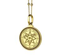 LKBEADS Collana con ciondolo rotondo da 28 mm in argento sterling 925 con geometria sacra e mani spirituali incise, placcato oro, per uomo e donna, con cavo da 45 cm |LK_ENGP_0169
