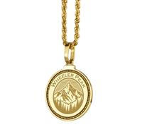 LKBEADS Collana con ciondolo rotondo da 28 mm in argento sterling 925 con incisione a forma di lupo lunare, placcato oro, per uomo e donna, con cavo da 45 cm, gioiello fatto a mano |LK_ENGP_0679