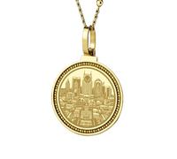 LKBEADS Collana con ciondolo rotondo da 28 mm in argento sterling 925 con incisione a tema Budapest, Ungheria, placcato oro, per uomo e donna, con cavo da 45 cm, gioiello fatto a mano |LK_ENGP_0139