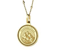 LKBEADS Collana con ciondolo rotondo da 28 mm in argento sterling 925 con incisione del Monte Columbia, placcato oro, per uomo e donna, con cavo da 45 cm, gioiello fatto a mano |LK_ENGP_0695