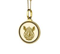 LKBEADS Collana con ciondolo rotondo da 28 mm in argento sterling 925 con incisione dell'alfabeto ebraico Tsadi finale, placcato oro, per uomo e donna, con cavo da 45 cm |LK_ENGP_0385