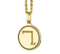 LKBEADS Collana con ciondolo rotondo da 28 mm in argento sterling 925 con incisione di un demone, placcato oro, per uomo e donna, con cavo da 45 cm, gioiello fatto a mano |LK_ENGP_0102