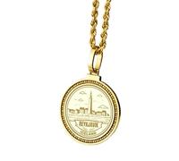 LKBEADS Collana con ciondolo rotondo da 28 mm in argento sterling 925 con simbolo d'amore cinese inciso, placcato oro, per uomo e donna, con cavo da 45 cm, gioiello fatto a mano |LK_ENGP_0432