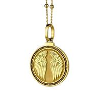 LKBEADS Collana con ciondolo rotondo da 28 mm in argento sterling 925 con simbolo del sogno giapponese inciso, placcato oro, per uomo e donna, con cavo da 45 cm, gioiello fatto a mano |LK_ENGP_0745