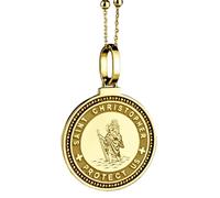 LKBEADS Collana con ciondolo rotondo da 28 mm in argento sterling 925 con stella polare e bussola incisa, placcato oro, per uomo e donna, con cavo da 45 cm, gioiello fatto a mano |LK_ENGP_0452