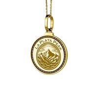 LKBEADS Collana con ciondolo rotondo in argento sterling 925 a forma di Bigfoot inciso, diametro 28 mm, placcato oro, per uomo e donna, con cavo da 45 cm, gioiello fatto a mano |LK_ENGP_0640