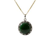 LKBEADS Collana con ciondolo rotondo in argento sterling 925 con gemma di giada verde naturale e catena a maglia fine, portafortuna, gioiello fatto a mano |LK_SGMP_0134