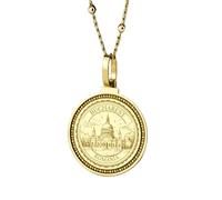 LKBEADS Collana con ciondolo rotondo inciso Bratislava in argento sterling 925 da 28 mm, placcato oro, per uomo e donna, con cavo da 45 cm, gioiello fatto a mano |LK_ENGP_0136