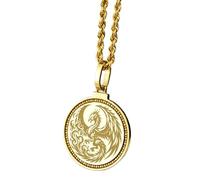 LKBEADS Collana con ciondolo rotondo inciso da 28 mm in argento sterling 925, Praga, Repubblica Ceca, placcato oro, per uomo e donna, con cavo da 45 cm, gioiello fatto a mano |LK_ENGP_0249