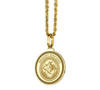 LKBEADS Collana con ciondolo rotondo inciso La Plata Peak in argento sterling 925 da 28 mm, placcato oro, per uomo e donna, con cavo da 45 cm, gioiello fatto a mano |LK_ENGP_0670