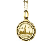 LKBEADS Collana con ciondolo rotondo inciso Pikes Peak in argento sterling 925 da 28 mm, placcato oro, per uomo e donna, con cavo da 45 cm, gioiello fatto a mano |LK_ENGP_0232
