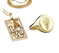 LKBEADS Collana con ciondolo Santa Love e anello con sigillo| LK_PCOM_0438 | Ciondolo in argento sterling 925, dimensioni 20x30 mm, placcato oro, con ciondolo natalizio dal significato speciale, set di