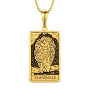 LKBEADS Collana con ciondolo Temperanza in argento sterling 925 |LK5P_01825 | Gioiello unisex con carta dei tarocchi spirituale in rilievo, placcato oro 18 carati, dimensioni 20x24 mm.