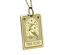 LKBEADS Collana con ciondolo Tree Echo inciso, realizzata in argento sterling 925 placcato oro, con catena a maglia fine da 18 pollici, gioiello fatto a mano per uomo e donna |LKD_EGP_00193