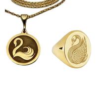 LKBEADS Collana con pendente a forma di cigno vichingo e anello con sigillo|LK_PCOM_0178