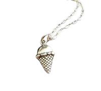 LKBEADS Collana cono gelato in argento sterling 925, dolcetti, ciondolo per amanti dell'amore, piccolo ciondolo per cibo, divertente, estivo, semplice, delicato, regalo | con catena da 18 pollici |