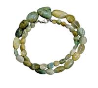 LKBEADS Collana di perle di acquamarina multicolore, ovali e burattate, colore verde, 5-20x17 mm | Collana di perle fatte a mano, 45 cm |LKSLF_NCK_00006