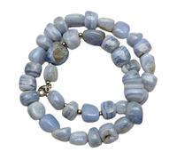LKBEADS Collana di perle di agata blu a forma burattata, colore blu, 10-11 mm | Collana di perle fatte a mano, 43 cm |LKSLF_NCK_00117