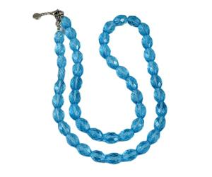 LKBEADS Collana di perle di topazio blu a forma esagonale, colore blu acquamarina, 11x8-16x14 mm | Collana di perle fatte a mano, lunghezza 22 pollici |LKSLF_NCK_00001