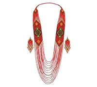 LKBEADS Collana Gerdan ucraina color fuoco cremisi con set di orecchini, perline tradizionali, gioielli ucraini multicolore fatti a mano |LK_UKRN_0590