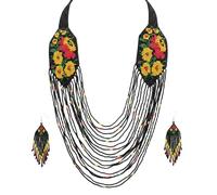 LKBEADS Collana Gerdan ucraina con bouquet floreale e set di orecchini con perline, gioielli tradizionali, multicolore, fatti a mano, filo di perline, gioielli ucraini |LK_UKRN_1027