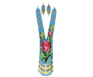 LKBEADS Collana Gerdan ucraina con motivo emblema popolare e set di orecchini, perline tradizionali, gioielli ucraini multicolore fatti a mano |LK_UKRN_0543