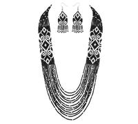 LKBEADS Collana Gerdan ucraina con orecchini, tema porto di mezzanotte, perline, gioielli tradizionali, multicolore, filo di perline fatto a mano, gioielli ucraini |LK_UKRN_0782
