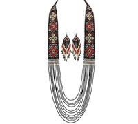 LKBEADS Collana Gerdan ucraina Midnight Blossom Cascade con orecchini, perline tradizionali, gioielli multicolore fatti a mano |LK_UKRN_0813