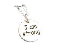 LKBEADS Collana in argento sterling 925 con ciondolo Io sono forte, piccola parola ispiratrice rotonda, citazione ispiratrice, motto, affermazione yoga, ciondolo forza | con catena da 18 pollici |