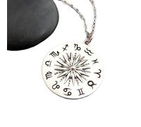 LKBEADS Collana in argento sterling 925 con sole e segni zodiacali, simboli stellari, ciondolo spirituale, geometria sacra, ciondolo astrologico a forma di raggio di sole, oroscopo | con catena da 18
