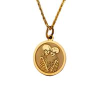 LKBEADS Collana in argento sterling 925 da 24 mm | catena da 18 pollici | ciondolo a forma di teschio con ciondolo piccolo | minimalista | mamma | gioielli fatti a mano placcati in oro | LK_PNK_01021