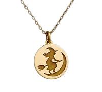 LKBEADS Collana minimalista con ciondolo a forma rotonda in argento sterling 925 raffigurante una strega sulla luna, con catena a maglia da 45 cm e ciondolo placcato oro. Un gioiello |LKD_3DM_00483