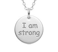 LKBEADS Collana piccola rotonda con la scritta I am strong|LK_NLC_02710 | gioiello con parola ispiratrice citazione ispiratrice motto affermazione yoga ciondolo forza con 18 pollici