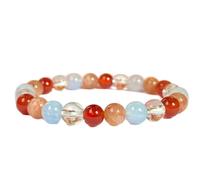 LKBEADS Cristallo naturale dell'Himalaya, acquamarina, corniola e pietra del sole, 8 mm | pietra rotonda, taglio liscio | 7 pollici | gemma multicolore | braccialetto elastico energetico | LSB_01497