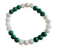 LKBEADS Malachite naturale e pietra di luna, gemma da 8 mm | Pietra rotonda a taglio liscio | Pietra di colore verde e bianco | Bracciale elastico energetico | Gioielli fatti a mano | LK_WOSB_00206_8