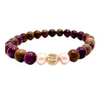 LKBEADS pietra preziosa naturale di atlantide e perla d'acqua dolce da 6 mm | forma rotonda, pietra a taglio liscio | 7 pollici | gemma multicolore | braccialetto elastico energetico | LSB_01559