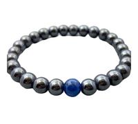 LKBEADS pietra preziosa naturale di cianite ed ematite da 8 mm | forma rotonda, pietra a taglio liscio | 7 pollici | gemma di colore blu e grigio | braccialetto elastico energetico | LSB_01732