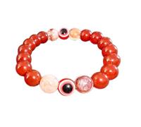 LKBEADS Pietra preziosa naturale di corniola e quarzo di fuoco da 8 mm | forma rotonda, pietra dal taglio liscio | 7 pollici | gemma multicolore | braccialetto elastico energetico | LSB_00183